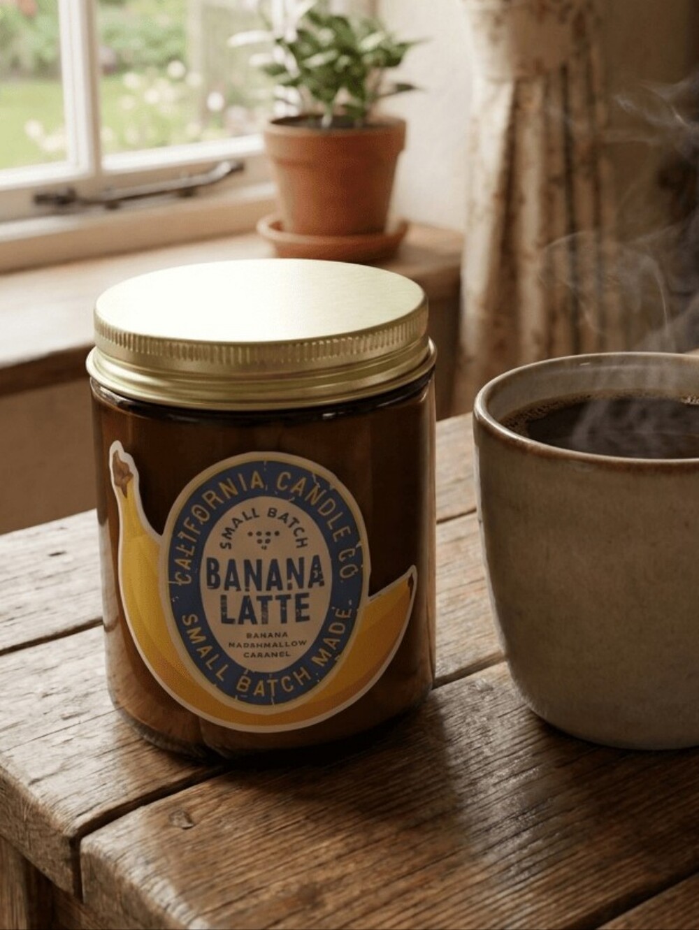 New California Candle Co Banana Latte 6.5 Oz Candle Brown Jar One Wick Soy Wax